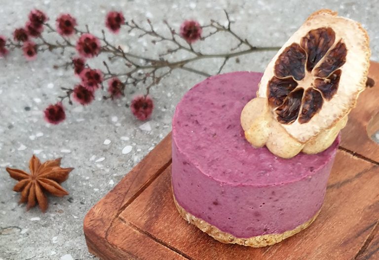 blackcurrant kaffir lime cheesecake