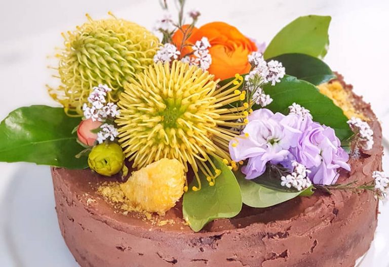 Choc Torte With Chocolate Filling and Native Blooms