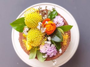 Choc Torte With Chocolate Filling and Native Blooms