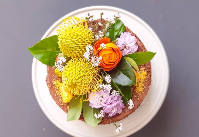 Choc Torte With Chocolate Filling and Native Blooms