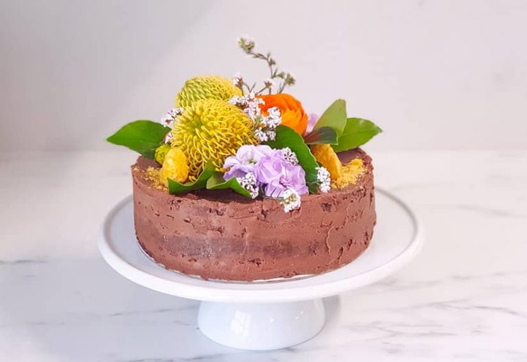 Choc Torte With Chocolate Filling and Native Blooms