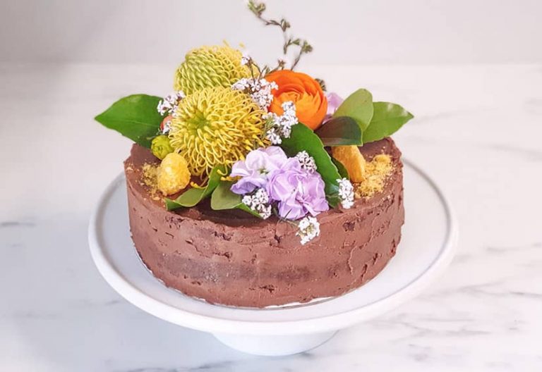 Choc Torte With Chocolate Filling and Native Blooms