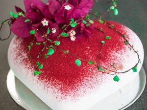 Strawberries and cream love heart cake
