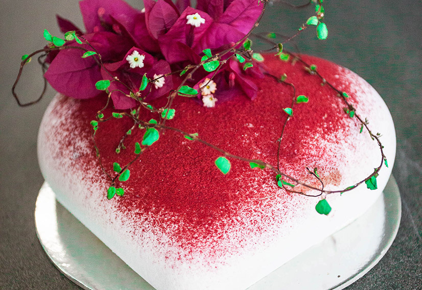 Strawberries and cream love heart cake