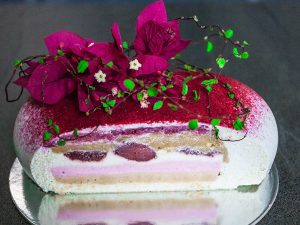 Strawberries and cream love heart cake