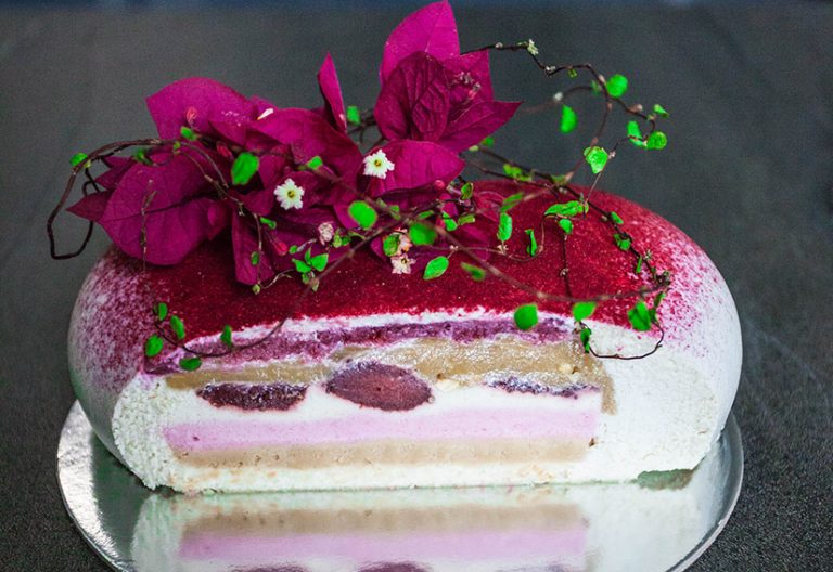 Strawberries and cream love heart cake