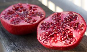 Pomegranate sliced in half. 